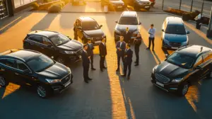 group of employees outside in a dealership car lot