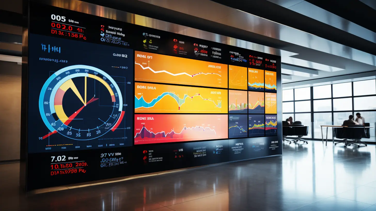 digital signs modern dealership colorful graphs and emtrics on sleek mounted video wall 