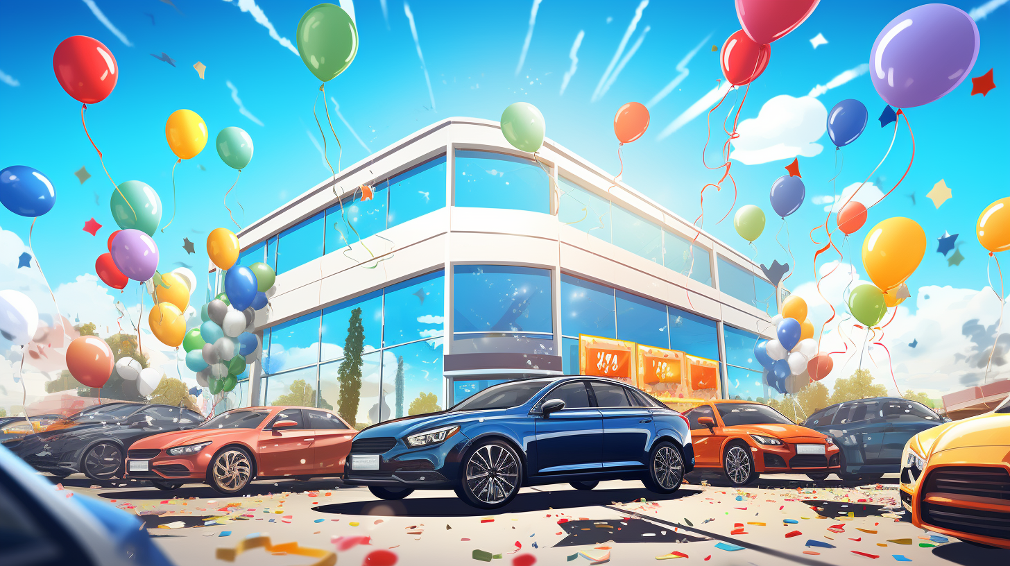 Digital signs vibrant dealership store front surrounded by balloons