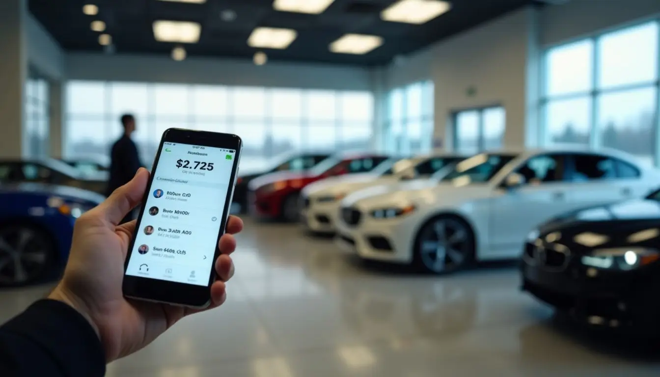 Real-time customer interaction data displayed in a car dealership showroom.