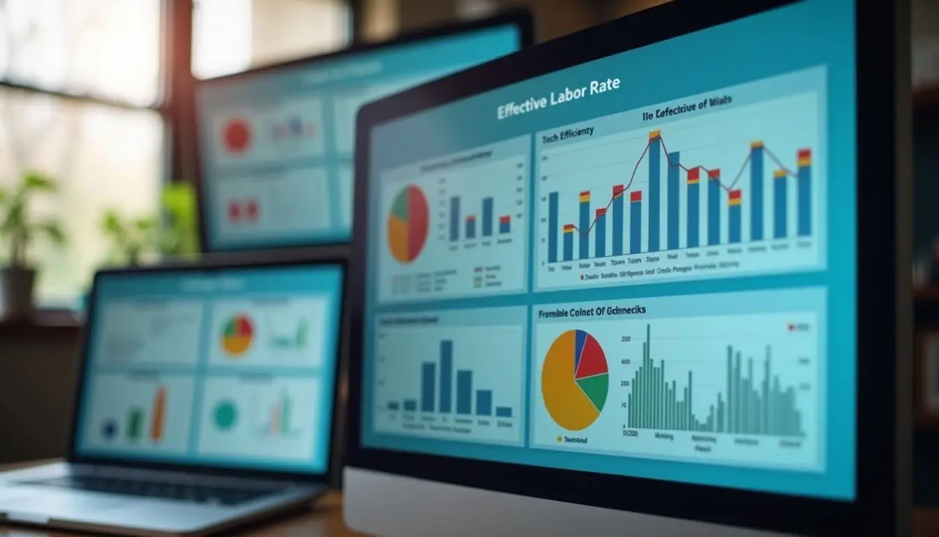 The image shows a digital dashboard displaying real-time metrics in a business setting.