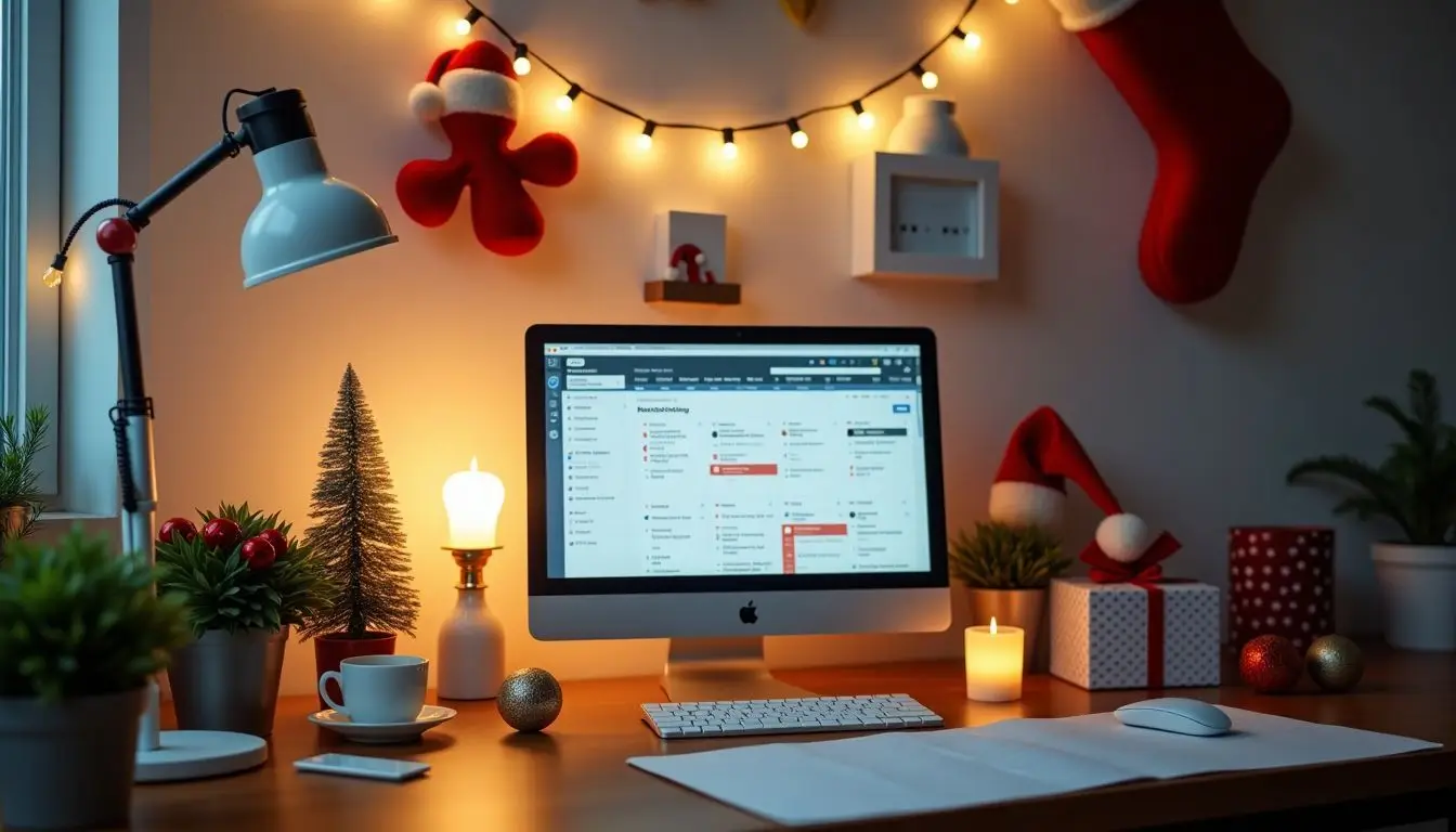 A holiday-themed desk setup for successful marketing planning.