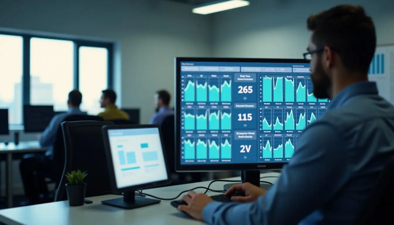 A digital dashboard in an office for field service operation.