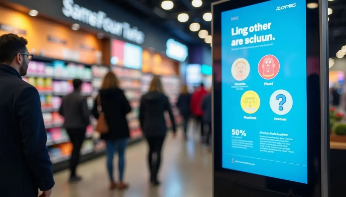 A vibrant digital signage display in a retail store engages customers.