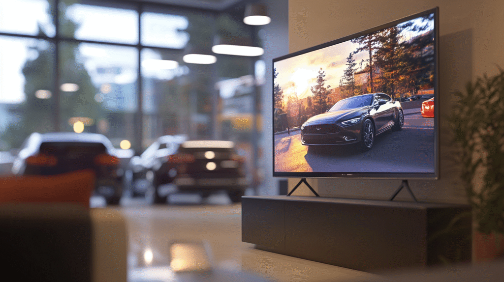 The Hidden Sales Killer in Your Showroom: What’s On the TV? 2 ddsdigital A TV screen in an automotive dealership displaying 6248a73e f0d5 4cf1 be6c 55b3a18dfd6d 0