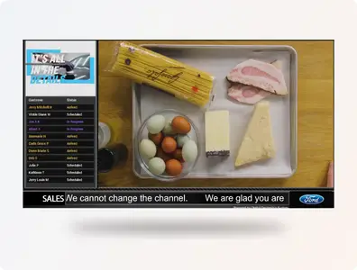 DDS TV status board for dealerships showing live service updates, status, and promotions.