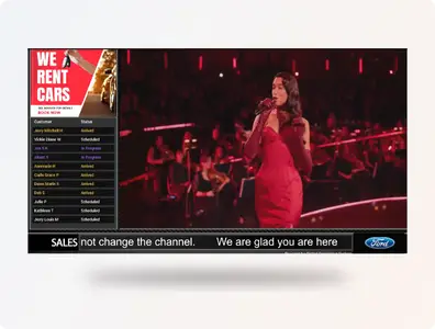 DDS TV status board for dealerships showing live service updates, status, and promotions.