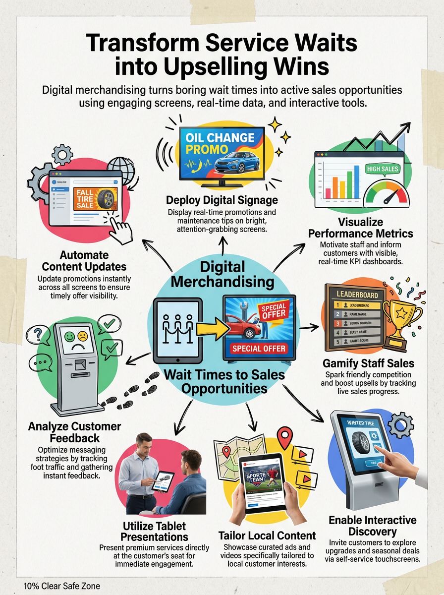 Automotive Service Lounge Digital Merchandising: Upselling While They Wait Automotive Service Lounge Digital Merchandising: Upselling While They Wait