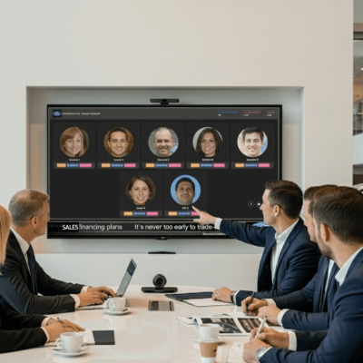 Digital sales leaderboard for car dealerships showing daily units, goals, and gross performance in real time.